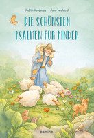 Ein farbig illustriertes Buchcover zeigt eine Figur mit langem, hellblauem Mantel, Hut und Stock, die von mehreren Schafen umgeben ist. Im Vordergrund sind Kaninchen, ein Fuchs, ein Igel und weitere Tiere zwischen grünen Pflanzen zu sehen. Am oberen Rand steht der Titel in großen, türkisfarbenen Buchstaben. Zwei Namen sind darüber platziert. Ein kleiner Vogel fliegt links oben. Unten befindet sich ein Verlagsname.